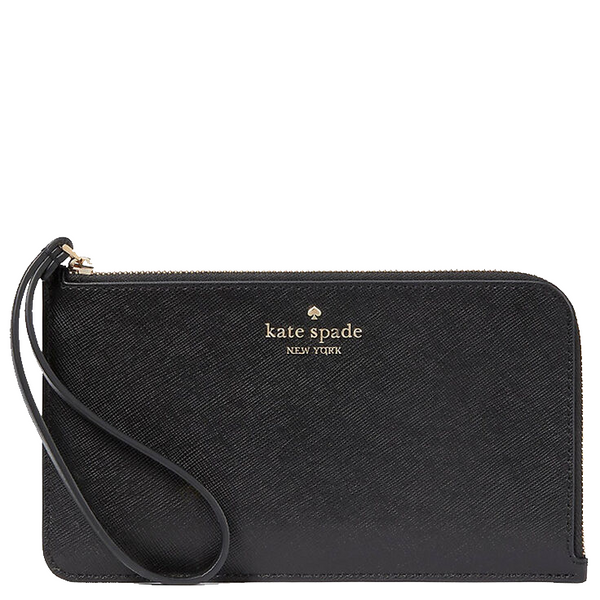 KATE SPADE LUCY SAFFIANO LEATHER MEDIUM L-ZIP WRISTLET POUCH IN BLACK KD546