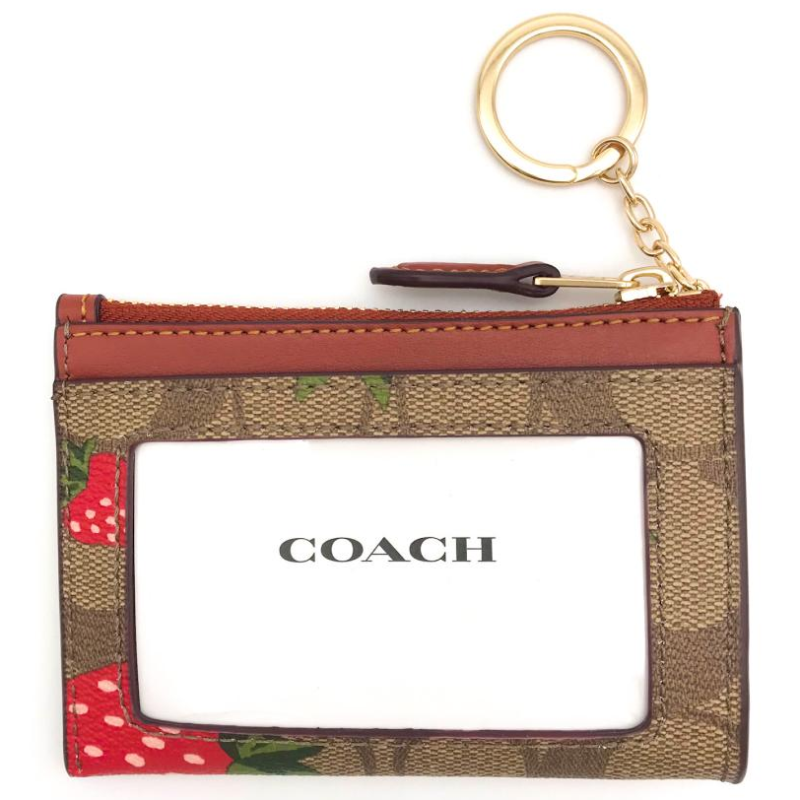 Coach Mini Skinny Id Case In Signature Canvas With Wild Strawberry Pri