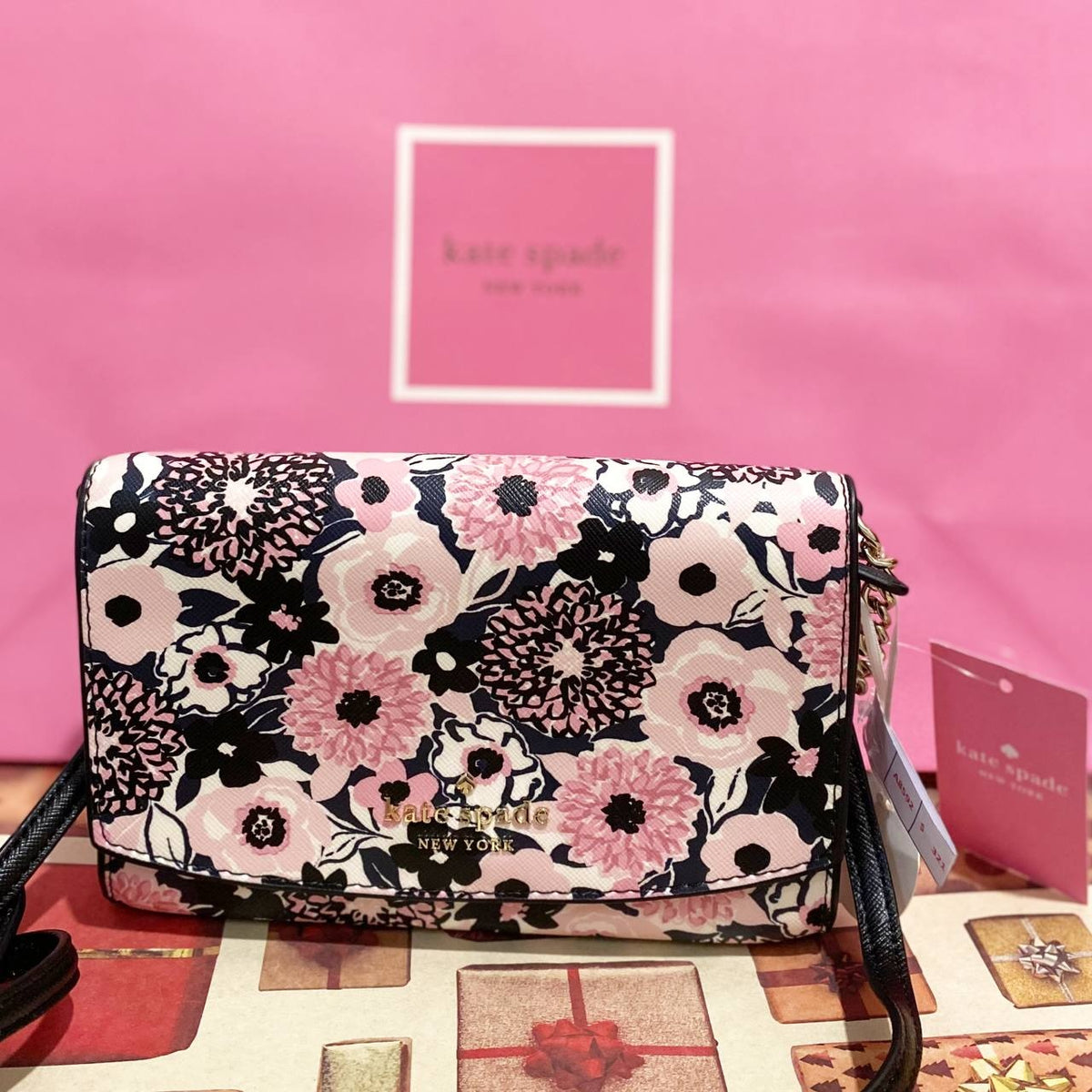 KATE SPADE STACI SMALL FLAP CROSSBODY PINK DAHLIA FLORAL LEATHER