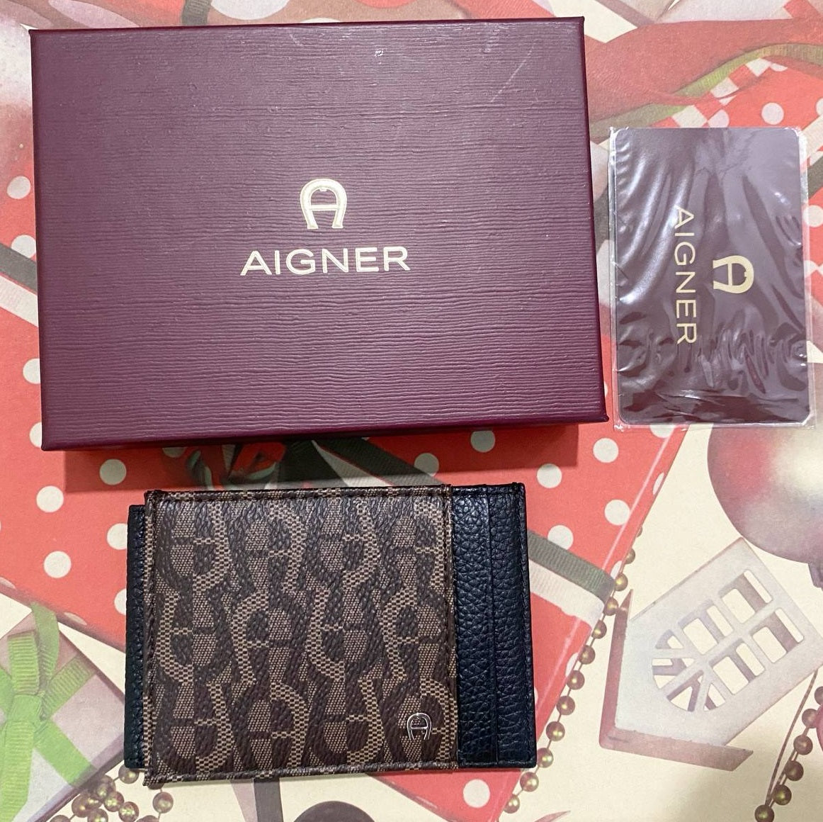 AIGNER LOGO CARD HOLDER MONEY CLIP MAGNETIC BOX