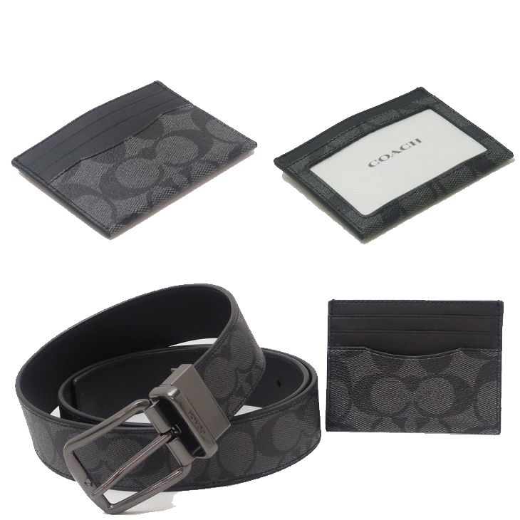 COACH BOXED CARD CASE AND BELT GIFT SET IN COLORBLOCK SIGNATURE