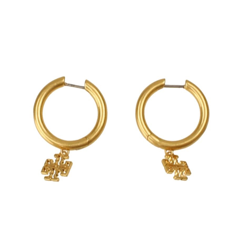 TORY BURCH HOOP CIRCLE LOGO DROP EARRINGS 136067 GOLDEN