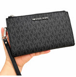 MICHAEL KORS JET SET TRAVEL LARGE DOUBLE ZIP LARGE WRISTLET WALLET 35F8GTVWOB SIGNATURE BLACK