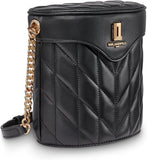 KARL LAGERFELD PARIS LAFAYETTE CROSSBODY BUCKET BAG VANITY BLACK QUILTED