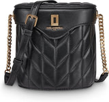 KARL LAGERFELD PARIS LAFAYETTE CROSSBODY BUCKET BAG VANITY BLACK QUILTED
