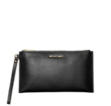 MICHAEL KORS JET SET TRAVEL LARGE PEBBLED LEATHER WRISTLET CLUTCH 35S4GTVW3L BLACK