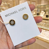 MICHAEL KORS LOGO CRYSTAL PAVE CENTER EARRINGS STUDS GOLD TONE MKJ3351710