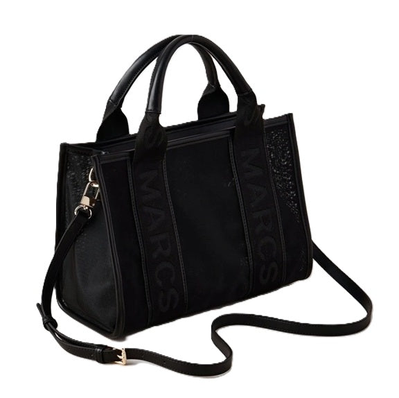 MARCS CROSSBODY BAG - VEGAN LEATHER  FULL BLACK MESH
