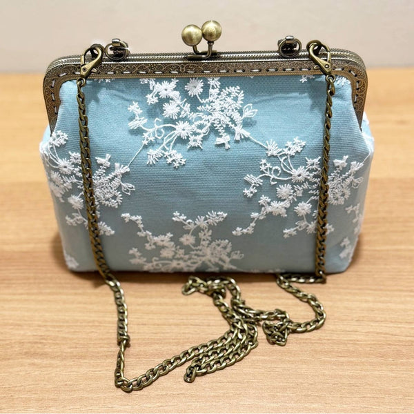REUSSITE JAPAN WOMEN'S KISSLOCK HANDBAG FOR PARTY / WEDDINGS, 2-WAY SHOULDER CROSSBODY BLUE MINT