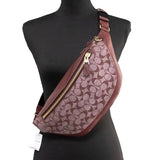 COACH WARREN BELT BAG IN SIGNATURE CHAMBRAY BRASS/WINE CG994