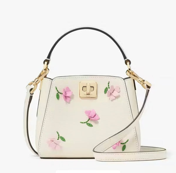 KATE SPADE PHOEBE FLORAL APPLIQUE MINI TOP HANDLE IN OFF WHITE KK139