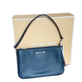 MICHAEL KORS JET SET CLUTCH PEBBLED LEATHER CONVERTIBLE WRISTLET 35S5STVW5L NAVY