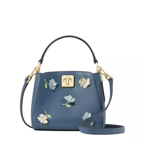 KATE SPADE PHOEBE FLORAL APPLIQUE MINI TOP HANDLE IN BLUE STONE KK139