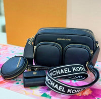 MICHAEL KORS JET SET MEDIUM LEATHER CROSSBODY BAG WITH CASE FOR APPLE AIRPODS PRO 35S2GTTC6L BLACK