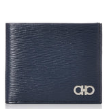 SALVATORE FERRAGAMO GANCINI MEN BIFOLD WALLET DOUBLE BILL DARK BLUE