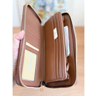 MICHAEL KORS OUTLET JET SET LARGE STUDDED PATCHWORK AND SIGNATURE LOGO CONTINENTAL WALLET 35T5STVE7B BROWN MULTI