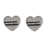 MICHAEL KORS SILVER TONE HEART PAVE CRYSTAL HALO LOGO STUD EARRINGS MKJ0287710K SILVER