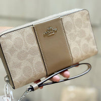 COACH LONG  ZIP AROUND WALLET LARGE WRISTLET IN SIGNATURE CANVAS CW947  BROWN