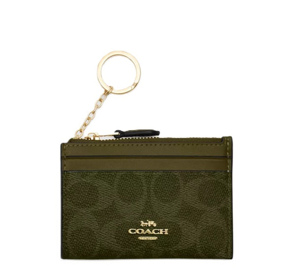 COACH MINI SKINNY ID CASE SIGNATURE CANVAS GREEN CW870 OLIVE