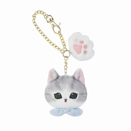 MOFUSAND FROM JAPAN PLUSH DOLL KEYCHAIN CAT FACE BLUE BOW