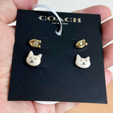 COACH CAT STUD EARRINGS CD796  GOLDEN 2 IN ONE