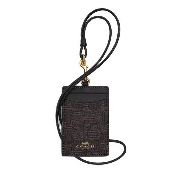 COACH ID LANYARD SIGNATURE CANVAS CZ285 BLACK SIGNATURE BROWN