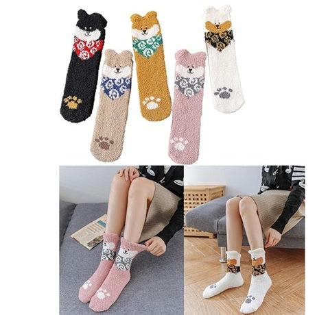 CUTE 5 PAIRS SHIBA INU  WINTER HOME SOCKS FROM JAPAN