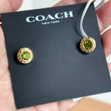 COACH OPEN CIRCLE STONE STRAND EARRINGS GOLD/GREEN F54516 / 54516
