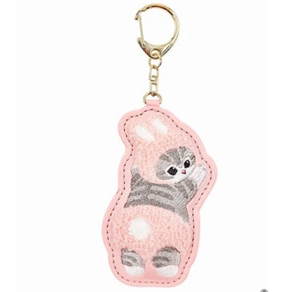 MOFUSAND FROM JAPAN KEYCHAIN KEY RING EMBROIDERY - CAT BUNNY