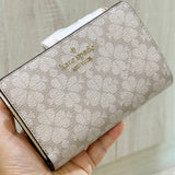 KATE SPADE FLOWER FLORAL PVC MEDIUM COMPACT BIFOLD WALLET DARK BEIGE MULTI KN756