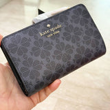 KATE SPADE FLOWER FLORAL PVC MEDIUM COMPACT BIFOLD WALLET KN755 BLACK
