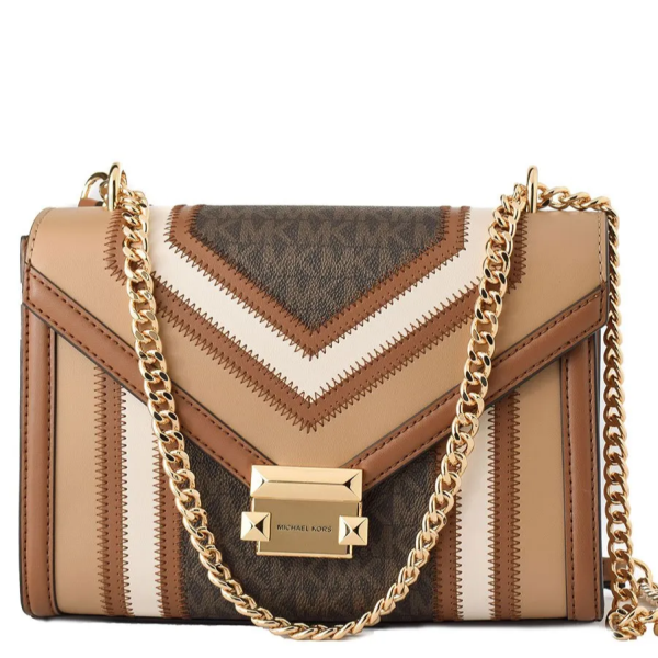 MICHAEL KORS WHITNEY MEDIUM COLOR-BLOCK AND SIGNATURE LOGO SHOULDER BAG BROWN MULTI 35R4GWHL6Y