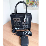 KARL LAGERFELD PARIS MAYBELLE SATCHEL CROSSBODY BAG BLACK RHINESTONES + EXTRA POUCH LH9DU8BJ