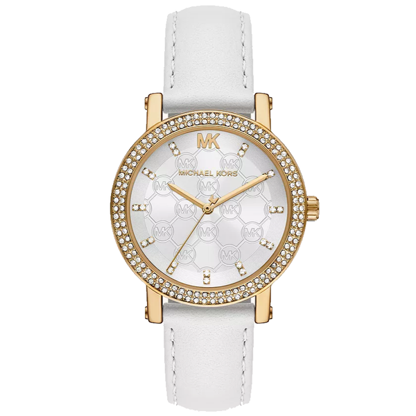 MICHAEL KORS BOXED THREE HAND WHITE LEATHER WATCH MK2985 cadysdeluxe