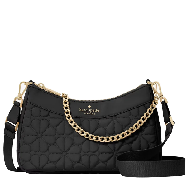 KATE SPADE - SPADE FLOWER QUILTED FABRIC CONVERTIBLE CROSSBODY BAG BLACK KK077