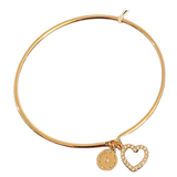 MICHAEL KORS ROSE GOLD TONE OPEN BRACELET W/PAVE HEART & LOGO CHARMS & GIFT BOX MKJX7680791