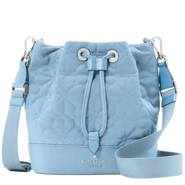 KATE SPADE FLOWER QUILTED FABRIC BUCKET BAG IN MONTAUK BLUE KK076