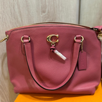 COACH 1317 REMI PEBBLED LEATHER GOLD C TOP ZIP CROSSBODY SATCHEL BAG PINK