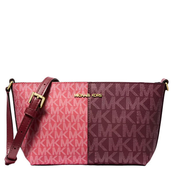 MICHAEL KORS JET SET SMALL TWO-TONE LOGO CROSSBODY BAG OXBLOOD MULTI 35F4GTVC1V