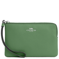 COACH CORNER ZIP WRISTLET COACH CP483 SILVER/SOFT GREEN