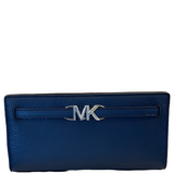 MICHAEL KORS REED LARGE BIFOLD PEBBLED LEATHER SNAP WALLET CARD CASE NAVY 35T4S6RE3L