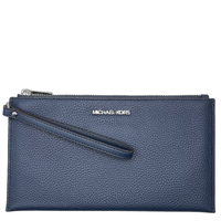 MICHAEL KORS WOMEN'S JET SET TRAVEL LARGE TOP ZIP PEBBLED LEATHER WRISTLET POUCH 35S4GTVW3L (NAVY)