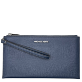 MICHAEL KORS WOMEN'S JET SET TRAVEL LARGE TOP ZIP PEBBLED LEATHER WRISTLET POUCH 35S4GTVW3L (NAVY)