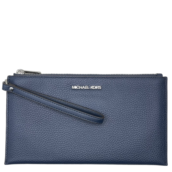 MICHAEL KORS WOMEN'S JET SET TRAVEL LARGE TOP ZIP PEBBLED LEATHER WRISTLET POUCH 35S4GTVW3L (NAVY)