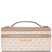 MICHAEL KORS COSMETIC BAG VANITY CASE JET SET TRAVEL LG DOUBLE ZIP OPTIC WHITE/ROSE GOLD 35F2GTVU9V 8183