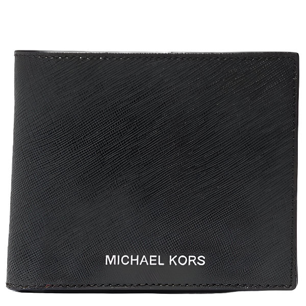 MICHAEL KORS HARRISON SAFFIANO LEATHER BILLFOLD WALLET WITH COIN POCKET BLACK 36S4LHRF3L
