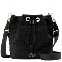 KATE SPADE FLOWER QUILTED FABRIC BUCKET BAG IN BLACK KK076