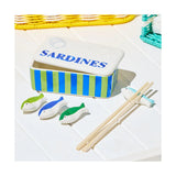 UNIQUE CERAMIC "SARDINES- DESIGN" FISH CHOPSTICK HOLDER SET BOXED