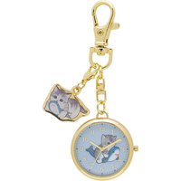 MOFUSAND FROM JAPAN WOMEN'S POCKET WATCH, ANALOG KEY CHAIN WATCH, BEIGE/BLUE KEYCHAIN
