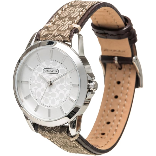 COACH BOXED KHAKI CLASSIC SIGNATURE ROUND DIAL LADIES WATCH 14501525